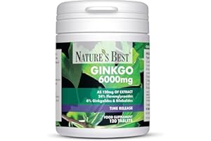 Nature's Best Ginkgo Biloba 6000mg - High Strength - Pure Grade Extract and Time Release Formula - UK Made - 120 Vegan Tablets (2 Months' Supply)