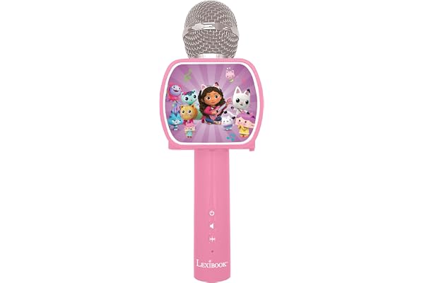 Lexibook, Gabby's Dollhouse, Microphone Bluetooth® avec Fonction Changement de Voix, Enceinte intégrée, Support de téléphone Inclus, Rose, MIC240GDH
