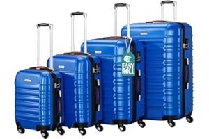 PROVITERA Set 4 Valigie Rigide in ABS, Valigia Rigida S-M-L-XL con Manico Telescopico Gel e 4 Ruote Easy Roll, Trolley Resistente e Leggero da Viaggio, Bagaglio a Mano con Serratura Codice (Blu)