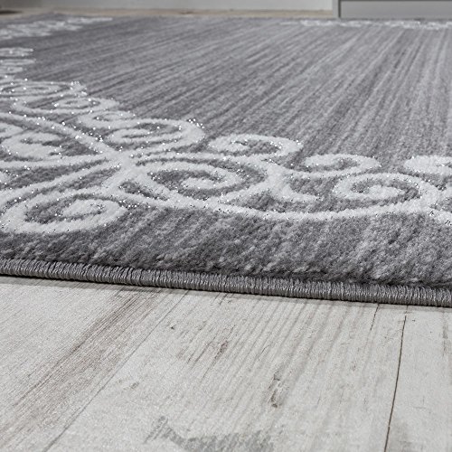 Designer Teppich Mit Floral Muster Glitzergarn Grau Weiß Anthrazit Meliert, Grösse:160×220 cm - 2