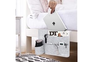 Betoores Portaoggetti Letto Borsa, Feltro Borsa da Comodino per Bottiglie d'Acqua, iPad, Tavoletta, Riviste, Telecomando, Cellulare, Occhiali - Grigio
