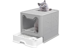 WINARA Katzenklo, Katzentoilette, mit Deckel, ausziehbares Tablett, geräumig für Katzen bis 15 kg, weniger Spuren, auslaufsicherer Boden (Grau)