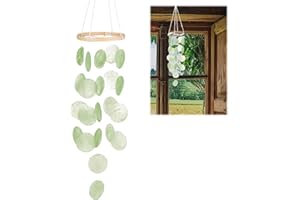 CUMNVULNT Muschel Windspiele, Boho Deko Muschel Traumfänger Girlanden, Windspiele für Draußen Hängend für den Außenbereich, Windspiel Garten Hängend Deko für Terrasse Rasen Garten, Kreis (Grün)