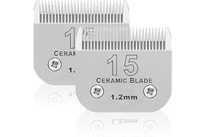 BESTBOMG 2 unidades 15 # Cuchilla de repuesto para aseo de perros, compatible con las series Heiniger/Moser Max45/Andis/Oster A5 para perros, tamaño 15 # 3/64 "(1,2 mm) Longitud de corte