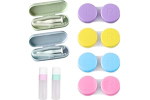 BEIIEB 6-częściowy futerał na soczewki kontaktowe z 2 zestawami pęsety i sztyftów montażowych; 2 puste butelki z pojemnikiem na soczewki kontaktowe z oznaczeniem L i R do domu, podróży, Niebieska,