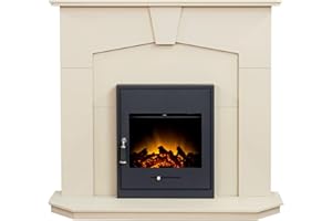 Adam Abbey Fireplace in Stone Effect with Oslo Electric Fire in Black, 48 Inch