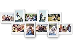 SONGMICS Bilderrahmen Collage, für 10 Fotos je 10 x 15 cm, Fotorahmen aus MDF-Platten, Montage erforderlich, weiß, mit Holzmaserung RPF21W
