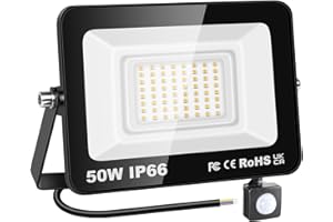 YOJZMA 50W Sensore di movimento Luce esterna, 5000LM LED Flood Luci esterne 4000K Luce diurna Bianco caldo Luci di sicurezza impermeabili IP67 per giardino, garage, cortile, campo sportivo, patio