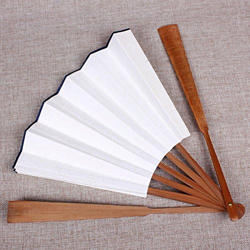 GUYOUYY Folding fan/Chinese style paper blank fan hand-painted calligraphy writing painting 10 inch/antique white paper fan/men's folding fan/bamboo,13 inch oil bamboo handle