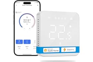 Meross Thermostat WiFi Connecté HomeKit, pour Chauffage au Sol Électrique Compatible avec Alexa et Google Home, avec Écran LED Tactile, Commande Vocale et Contrôle à Distance