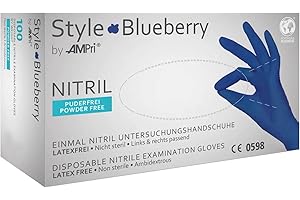 AMPRI Gants en nitrile, bleu foncé, 100 pièces/boîte, taille M, sans poudre, Style blueberry by Med-Comfort : Gants jetables en nitrile, gants à usage unique dans les tailles XS, S, M, L, XL