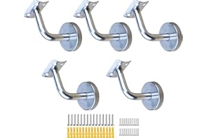 KMERCE Supports de Main Courante d'Escalier,Lot de 5 Pièces,Supports de Rampe d'Escalier, en Acier Inoxydable, 60x80 mm,avec Vis, Pour Rampes d'Escalier Intérieures et Extérieures (Argenté)