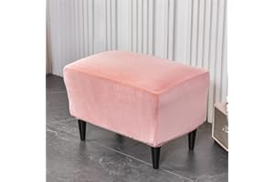 Highdi Super Soft Velvet Ottoman Cover Rectangle Stretch Footstool Slipcover Elastic Bottom Removable Washable Pouffe Cover Footrest Stool Protector for Living Room Bedroom (Light Pink)