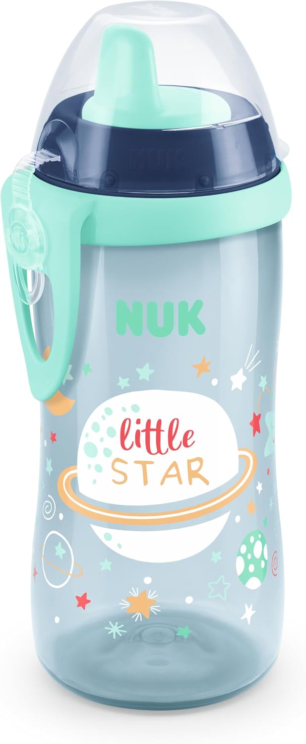 NUK Kiddy Cup Night Toddler Cup 12+ Months 300 ml Leak-Proof Toughened Spout Glow in the Dark Clip & Protective Cap BPA-Free Blue