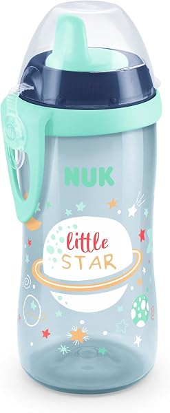 NUK Kiddy Cup Night Toddler Cup 12+ Months 300 ml Leak-Proof Toughened Spout Glow in the Dark Clip & Protective Cap BPA-Free Blue - 1
