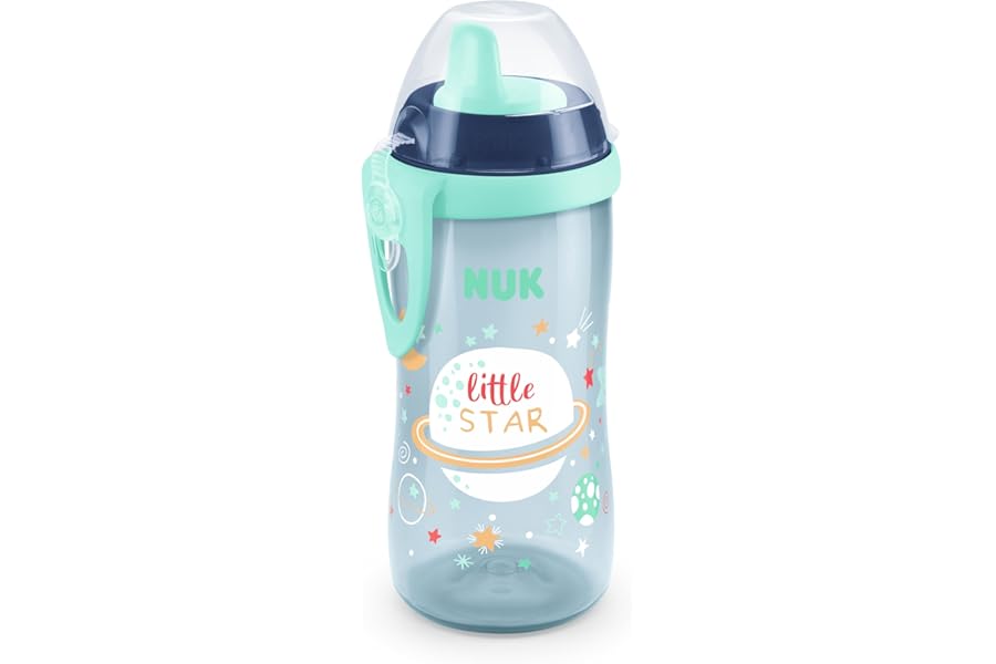 NUK Kiddy Cup Night Toddler Cup 12+ Months 300 ml Leak-Proof Toughened Spout Glow in the Dark Clip & Protective Cap BPA-Free Blue