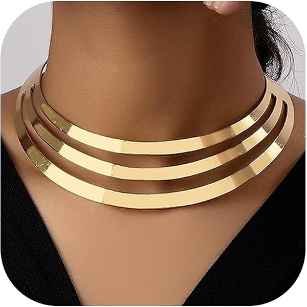Tagtight Ensemble Bijoux Africains Collier Ras Du Cou Bracelet Manchette Or - Style Ethnique