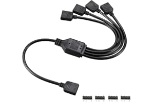 upHere gaming ARGB 3Pin Câble,Hub ARGB Adaptateur RGB,Répartiteur de Ventilateur 1 à 4 Splitter Cable Répartiteur Connecteur pour Bande LED,30 cm avec Broches Mâles（53ARGB）