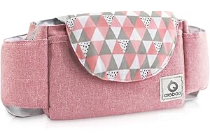SONARIN Borsa Organizer per Passeggino,Organizzatore Universale per Passeggino,con Portabicchieri,Cinturino Addensato Usato come Borse a Mano,Universale per Tutti i Passeggini(Rosa,Rombo)