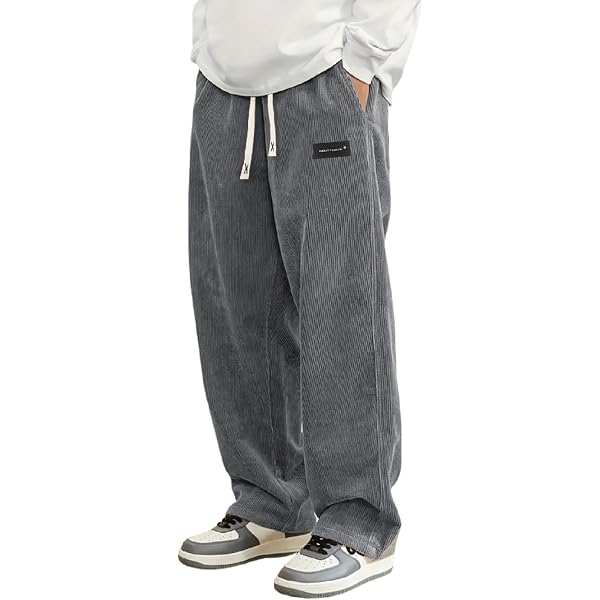 Pantalon Velours Côtelé Homme Baggy Japonais – Sarouel Ample Décontracté Automne/Hiver – Taille Élastique + Cordon – Style Hip Hop Y2K Streetwear