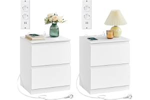VASAGLE Sängbord med Eluttag, Set om 2, 2 Lådor | Sidobord, 2 AC-uttag, 2 USB-A-portar, Vardagsrum, Sovrum, Modern, Moln
