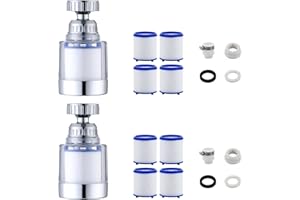 VZU Lot de 2 filtres à eau 360° avec 8 éléments filtrants et adaptateur universel, filtre à eau potable, adaptateur universel pour évier, cuisine, salle de bain