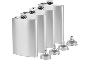 Tebery Set di 4 fiaschette da 236 ml, in acciaio inox, con 4 piccoli imbuti