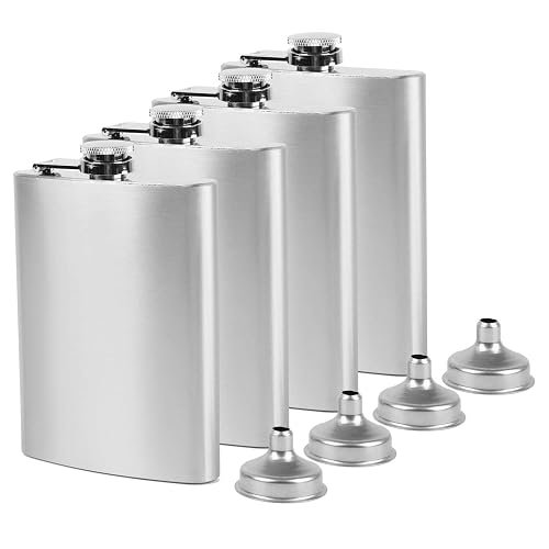 Tebery Flachmann 4er-Set 240 ml mit Trichtern
