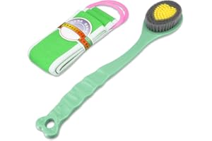 QICHENG&LYS Brosse de bain à long manche - Brosse de massage corporel douce et confortable pour brosse exfoliante pour peau sèche (Serviette verte et boue)