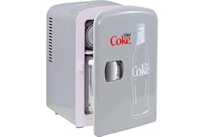 KOOLATRON Coca Cola Diet Coke Mini Fridge For Bedrooms 4L Small 6 Can Table Top Quiet Mini Fridges For Skincare Office Food Drinks Kids Home Car & Travel 12V Portable Cooler Warmer Refrigerator Classic Grey