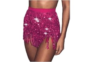 JUSTUSNX Pailletten Quaste Rock Fringe Hip Schal Bauchtanz Rave Outfit für Frauen und Mädchen