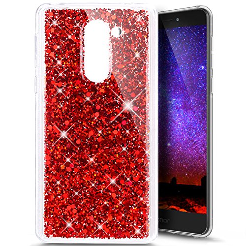 Huawei Honor 6X Hülle,Silikon Schutzhülle für Huawei Honor 6X,Huawei Honor 6X Bling Hülle,Ukayfe Luxus Schön Shiny Glänzend Glitzer Weiche TPU Abdeckung Crystal Silikon Tasche Schutzhülle Shinning Strass Rückseite Hülle Etui Cover für Huawei Honor 6X (Rot)