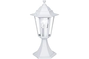 Eglo Laterna 5 Lámpara de pedestal para exterior, luz de exterior de 1 foco, lámpara de pedestal de fundición de aluminio y cristal, color: blanco, casquillo: E27, IP44