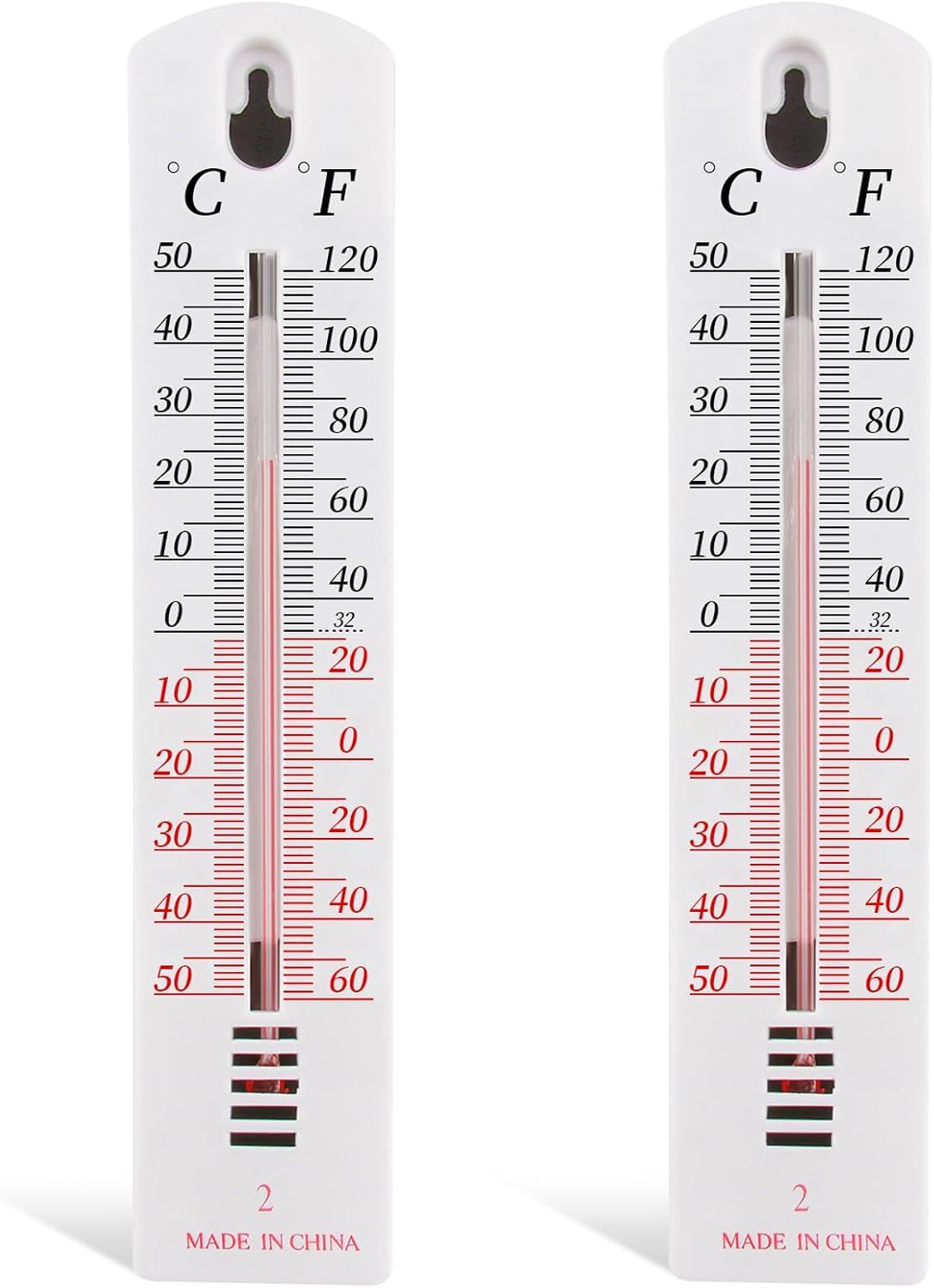2Pcs Wall Thermometer, Outdoor Thermometer Read Accurate Celsius and Fahrenheit Large Wall Mounted Room Temperature Monitor Easy-to-Mount Design for Home Garden Greenhouse Home Office Indoor Outdoor
