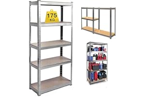 YIYAI Garage Shelving Units for Storage - 180cm x 90cm x 40cm Heavy Duty Boltless Metal Steel Frame + MDF Board Shelving Unit for Garage and Shed, Storage Unit - 5 Tier (175KG Per Shelf) -875KG Capacity