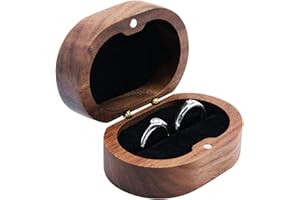 Bototack Wooden Double Ring Box, Personalized Rustic Engagement Ring Holder for 2 Rings, Vintage Ring Storage Box, Ring Holder Case for Proposal Wedding Anniversary (Black)