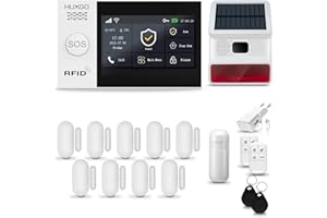 HUXGO® HXA007 Funk Alarmanlage Set WiFi + GSM 4G mit Solar Alarmsirene | Alarm System mit Bewegungsmelder, 9X Fensteralarm/Türsensoren | Alarmanlage fürs Haus, Wohnung, Wohnmobil | Smart Home