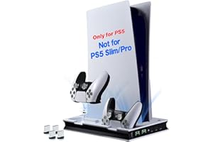 GZW-SHOP PS5 Stand with 2 Fans and Fast PS5 Controller Charging Station, Stand for PS5 Disc/Digital Edition, Fan/PS5 Controller Charging Station/3 Additional USB Ports, Black