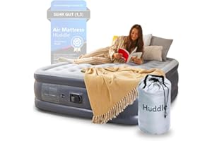 Huddle Lite – Matelas Gonflable avec Pompe Intégrée,Matelas confortable avec surface douce et hauteur surélevée – idéal pour le camping, les invités ou une chambre d’appoint (Simple/Double/King)