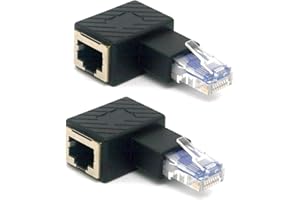 HTGuoji - Adattatore Ethernet RJ45 ad angolo, RJ45, 8P8C, 90 gradi, da maschio a femmina, Cat5e Cat6, connettore patch di rete, 2 pezzi (destro)