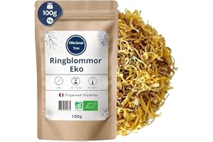 Organiska lösa ringblommor - Infusion och örtte för avslappning, sömn, matsmältning - Calendula Officinalis L. - Ekologiskt jordbruk - Förpackad i Frankrike - 100g påse (50
