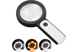 JMH Magnifying Glass with Light, Handheld Large Magnifying Glass 18LED Cold and Warm Light with 3 Modes, Illuminated Lighted Magnifier for Seniors Reading, Coins, Jewelry