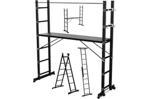 Gimisgu Échafaudage multifonction 4 en 1 en aluminium 6 + 6 échelons, échelle mobile multifonction avec plate-forme et 2 roues, échafaudage de travail, plate-forme de travail, charge maximale : 150