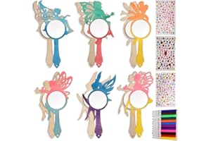 SUVEK 12 Stück Kindergeburtstag Holzspiegel für Kinder, Fee Basteln, DIY Holz Bastelset Geburtstagsdeko, Handgemachter Spiegel Unvollendeter handgemalter Spiegel, Geschenk für EIN Mädchen