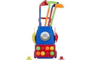 Warmiehomy Kids Golf Set – Toddler Golf Toy with 8 Balls, 4 Clubs, 2 Practice Holes, 2 Flags & 2 Wheels, Indoor & Outdoor Play Birthday Gift for 3 4 5 Year Old Boys & Girls