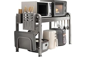 ‎SONHOMAY Sonhomay Mikrowellenregal, erweiterbar, Mikrowellenständer mit Schneidebretthalter und 6 Haken, verstellbares Mikrowellen-Regal, Küchenutensilien, Theken-Organizer für Toaster, Ofen, Brotmaschine