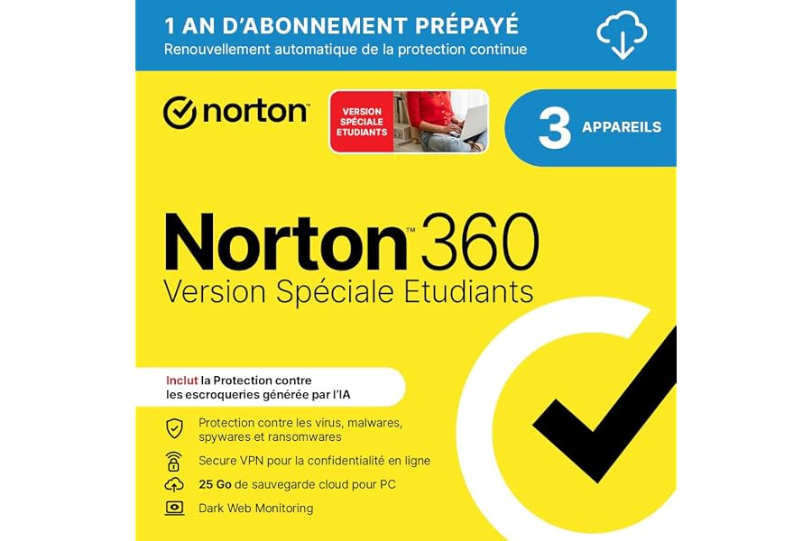 Norton 360 Deluxe |3 Appareils | 1 An avec Renouvellement Automatique | Téléchargement