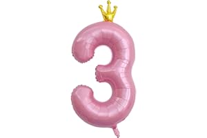 ASTARON Luftballon 3 Rosa Zahl 3 Ballon 40 Zoll Zahlenballon für Geburtstag Party Dekoration, 3. Geburtstag Ballons mit Krone für Mädchen Geburtstag Party Dekoration Jahrestag Dekorationen