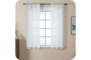 GIRASOLE HOME® Coppia Tende Filtranti Fantasia a Righe Verticali Tenda per Finestra ed Interni 2 Pannelli con Tasca e Passanti Nascosti (Bianco, 70x145cm)