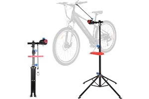 TLSUNNY Support de Réparation Vélo, Pied d'Atelier pour Vélo, avec Porte-Outil, Pince de Serrage et Fixation pour Guidon, Hauteur Réglable: 1,15-1,7 m, Rotatif 360°, pour Tous les Types de Vélos Max 30 kg